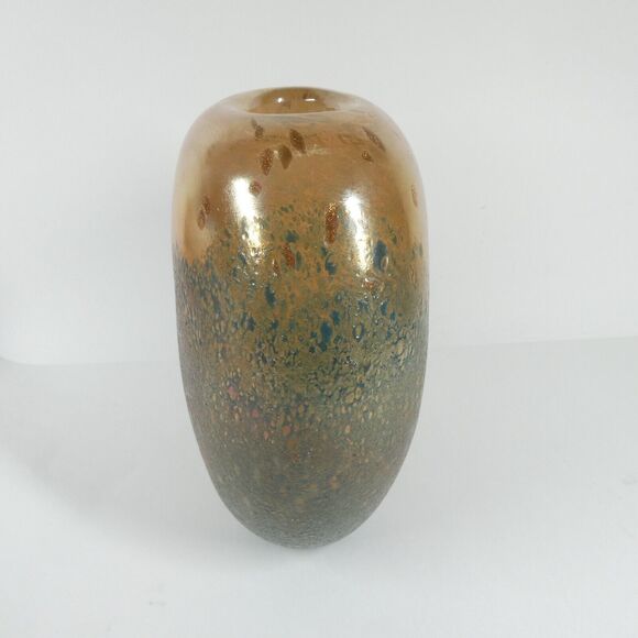 Art Glass Vase Thick Blown Glass Marigold Iridescent Textured - Picture 5 of 14